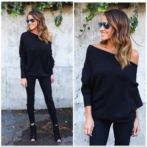 RESTOCK!BLACK OFF SHOULDER LOOSE FIT- SWEATER TOP
